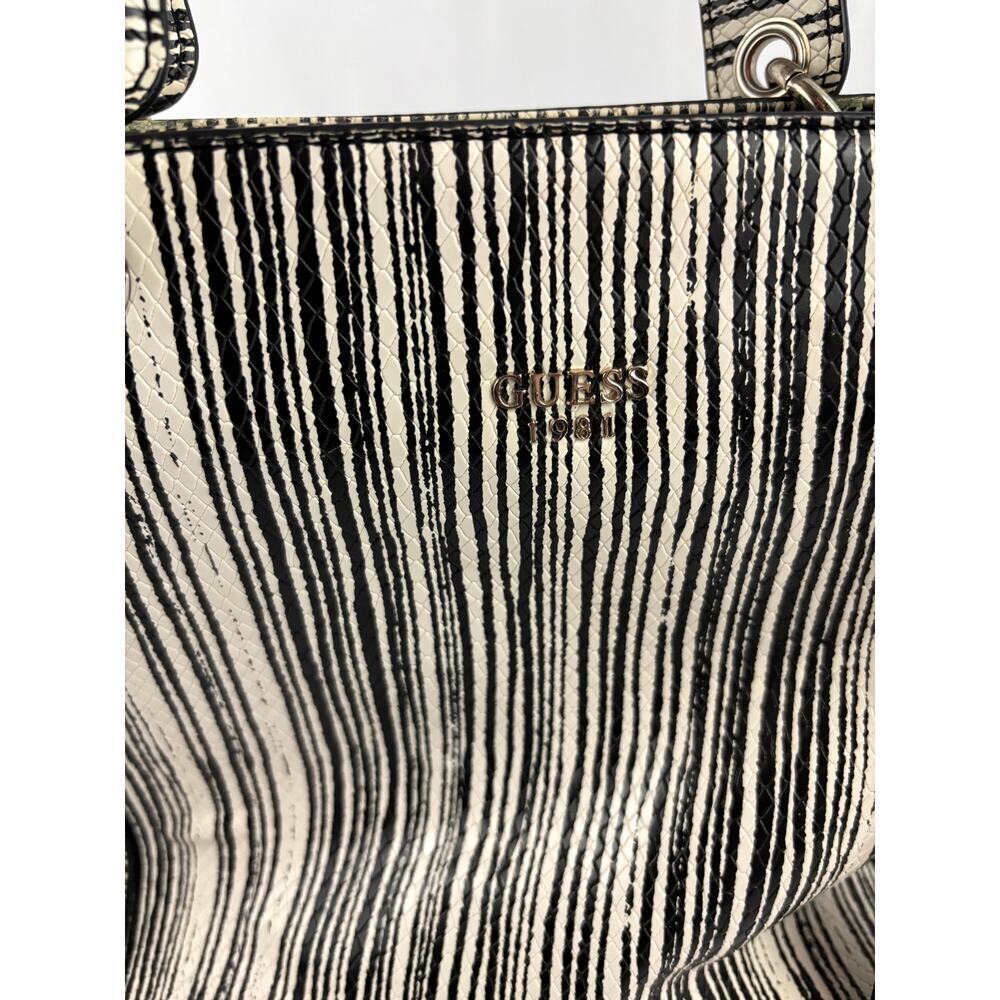 Guess Kamryn Stripe Python Tote Black White Shoul… - image 3